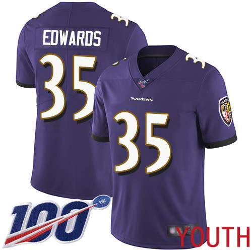 Baltimore Ravens Limited Purple Youth Gus Edwards Home Jersey NFL Football #35 100th Season Vapor Untouchable